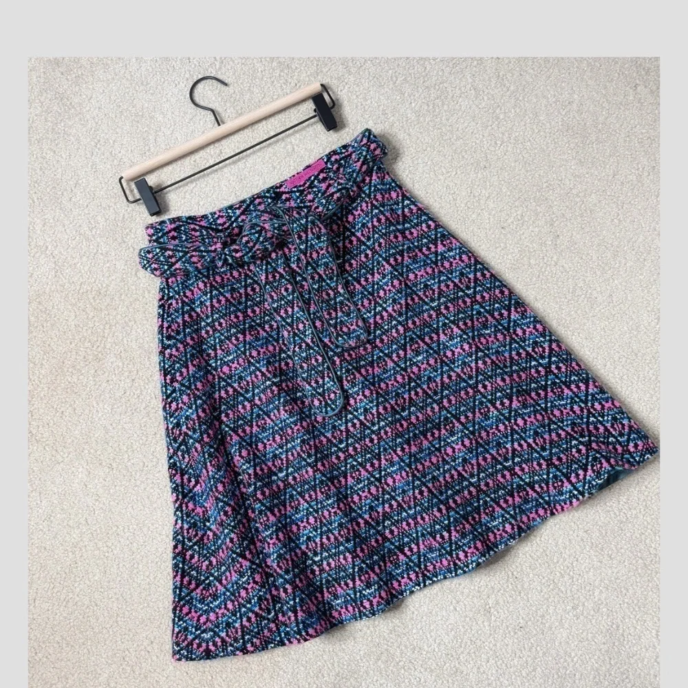 Matthew Williamson A- Line Skirt Detachable Belt Textured Fabric Pink Blue Print